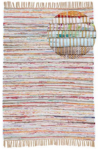 carpetfine Flickenteppich Kelim Chindi 60x110 cm Taupe | Fleckerlteppich aus recycelter Baumwolle, flach gewebt, Boho-Stil, für Wohnzimmer, Schlafzimmer und Esszimmer