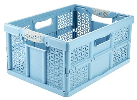 keeeper lea Stabile Profi-Klappbox mit Soft-Touch Griffen, 48,5 x 35 x 23,5 cm, 32 l, Eco Line, Blau (Eco Sky Blue)