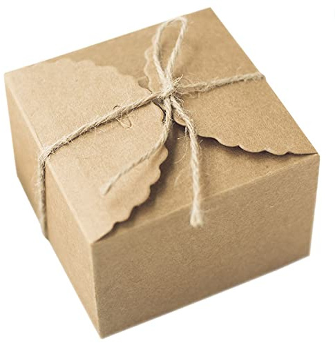 50 Stück Kraftpapier Faltschachtel, Kraftpapier Box, für Geschenke | Kleine Schachteln Mit Deckel, Karton Faltschachtel Geschenkkarton, mit 50 Juteseilen und 50 Anhängern