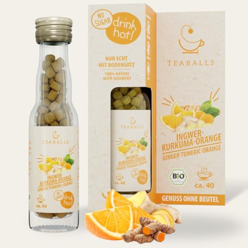 TEABALLS - BIO IKO (Ingwer-Kurkuma-Orange) - Frühlings-Gewürztee ohne Beutel - nur mit heißem Wasser, fruchtig, 40 Tassen, zuckerfrei & kalorienfrei, vegan, Deutsche Innovation