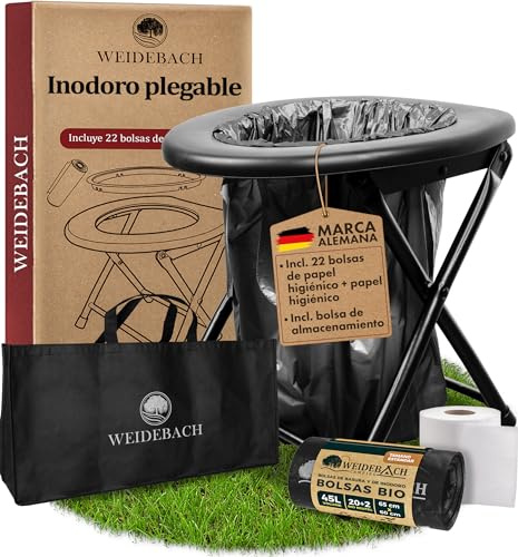WEIDEBACH® stabile Campingtoilette mit geringem Gewicht, inkl. 22 Beutel | inkl. 22 Beutel, mobile Toilette ideal für Camping, Motorradausflüge, Campingtoilette faltbar, transportierbare Klapptoilette