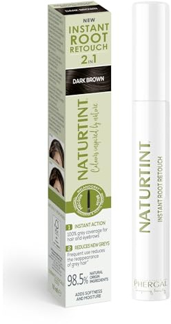Naturtint | Instant Root Retouch | Temporärer Grauhaarnachbesserer für Wurzeln und Augenbrauen | Praktisch und bequem dank des Pinsels | 98,5% natürliche Inhaltsstoffe | Dunkelbraun | 10 ml
