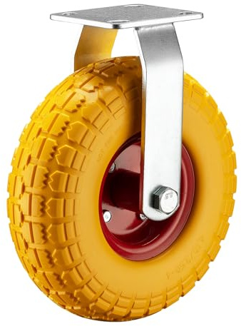 Wiltec Bockrolle Ø258 und 78mm Breite Transportrolle Vollmaterial mit Metallfelgen gelb pannensicher bis 150kg Apparaterolle leiser Lauf