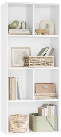 WOLTU Bücherregal mit 6 Fächern, Bücherschrank weiß, 50 x 121 x 29 cm | Standregal freistehend, Aufbewahrungsregal Aktenregal Raumteiler für Wohnzimmer Arbeitszimmer Büro, aus Holzwerkstoff