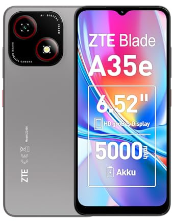 ZTE Blade A35e, Android-Handy，Smartphone ohne Vertrag: 2GB+64GB Speicher, Silvery Gray, 5000 mAh Batterie & 6.52" HD+Display