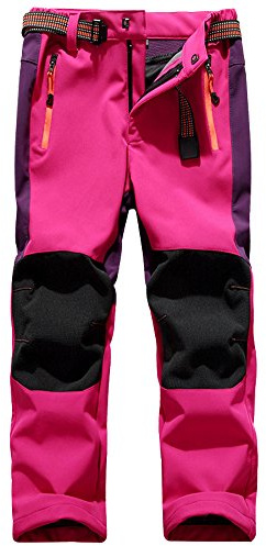 yeyity Kinder Softshellhose Skihose Gefüttert Cargohose Wasserdicht Thermohose Jungen Mädchen Schneehose Winter Outdoorhose Wanderhose(16010,Rose,XXL)