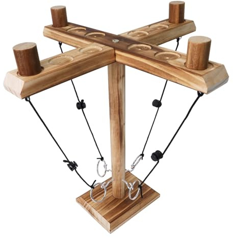 Hook Ringwurfspiel für Erwachsene,Haken und Ringwurf Kampfspiel 4 Spieler | Handgefertigte Holzschleifen-Wurfhaken, Schnelles interaktives Spiel für die Party