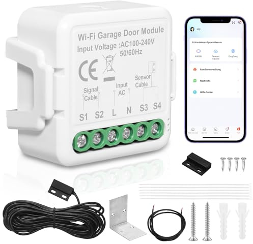 Garagentoröffner WLAN, Smart Garagentoröffner mit Türsensor, Tuya App-Steuerung, kompatibel mit Alexa, Google Assistant, kein Hub erforderlich