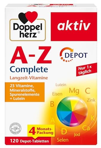 Doppelherz A-Z Complete - Langzeit-Vitamine - 23 Vitamine, Mineralstoffe & Spurenelementen PLUS Lutein - 120 DEPOT-Tabletten