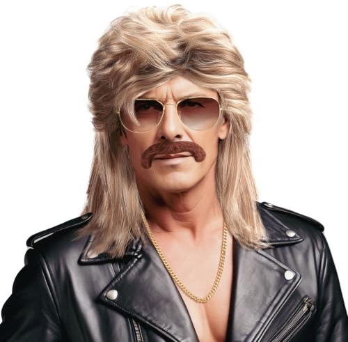 WEARXI Vokuhila Perücke Herren Männer Blond Perücken, 80er 90er Jahre Outfit Herrens, Männer Karneval Fasching Perücke Faschingskostüme, Party Beweig 80er Jahre Accessoires