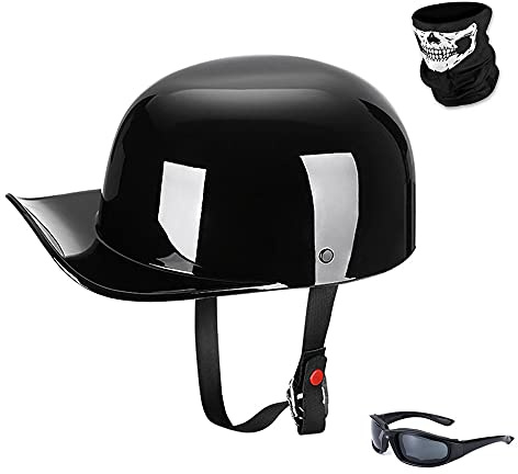 Woljay Jahrgang Jethelm Motorradhelm Retro Baseball Kappe Halbhelm Männer Frauen für Kreuzer Straße Roller Moped mit Maske Gläser - DOT Certified (Gloss Black,L)