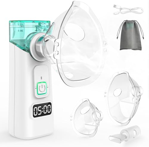 Inhalationsgerät für Erwachsene Kinder Leiser Inhaliergeräte mit LED-Timer,Tragbarer USB Aufladbarer Inhalator mit 2 Masken und Mundstück für Eine Effiziente Verneblung zu Hause und auf Reisen