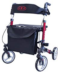 FabaCare Premium Alu-Rollator Set, Leichtgewicht-Reiserollator mit Vollausstattung, 3-fach faltbar für Kofferraum, Reise und Flug, Höhe verstellbar, (Rot)