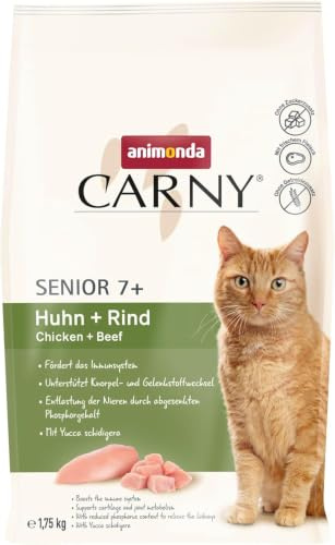 animonda Carny Senior Katzen Trockenfutter mit Huhn + Rind (1 x 1,75kg) | Trockenfutter für Senior Katzen ab 7 Jahren ohne Zucker und Getreide, mit viel vom Huhn und mit Rinderprotein
