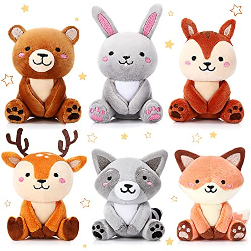 Aoriher 6 Stück Mini Kuscheltier 10 cm Mini Plüschtiere Waldtieren Stofftiere Kleine Geschenke für Kinder Kleines Kuscheltiere Schlüsselanhänger für Party Mitgebsel Kindergeburtstag Weihnachten
