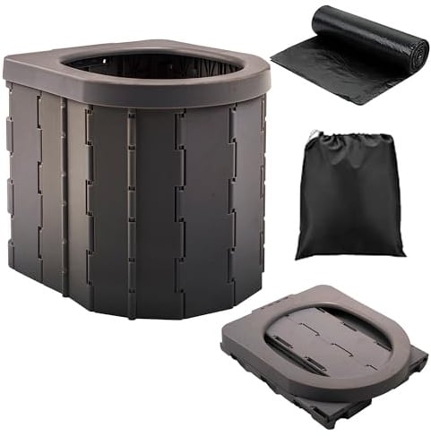 KINSPORY Campingtoilette, Mobile Toilette, Trenntoilette, Tragbare Toilette für Draußen oder Drinnen,faltbares Töpfchen für Autocamping (Schwarz ohne Deckel)