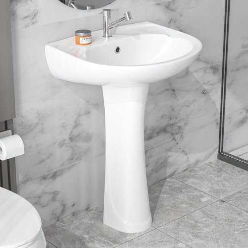 HOMLYLINK Kleines Waschbecken mit 1 Loch, 50,8 x 43,2 cm, mit wasserblockierender Kante, 1 Überlaufloch, 1 Wasserhahnloch, weißes Porzellan, für Badezimmer, Wäsche, Gang, kleiner Raum