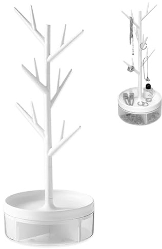 ARCPNRT Zweig Schmuckständer, Ast Schmuckregal, Drehbarer Schmuckbaumständer, Ohrring Organizer, Aufbewahrungsbox Baum Turm Hängend, Schmuckbaum für Ketten Halterung Schmuck, für Wohnzimmer Bad(Weiß)
