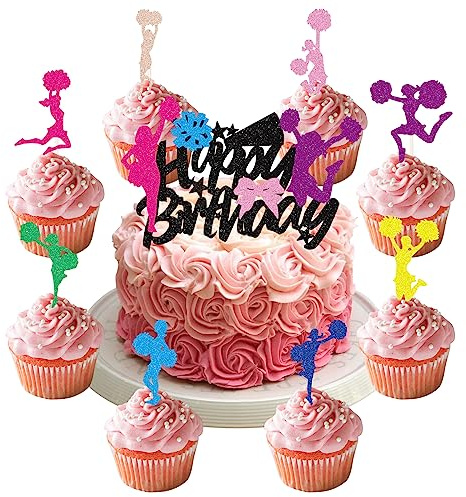 25 Stück Cheerleader Tortendeko Cheer Team Cake Toppers Glitter Cheerleading Cupcake Topper Cheerleading Kuchen Toppers für Cheer Team Party, Babyparty, Mädchen Geburtstagsparty
