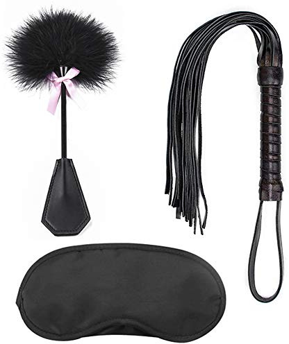 BDSMAGE SM Leder Peitsche,Federkitzler Paddel und Augenmaske,Sex Spielzeug für Paare BDSM Bondage Set Augenbinde Flogger Fetisch Fesseln Sexspielzeug Extrem 3 Stück