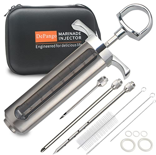 DePango Fleischspritze, Edelstahl Marinadenspritze Kit mit 3 Fleisch Nadeln für BBQ Smoker Grillraucher, Spritze für Fleisch Kochen Huhn Steak Rindfleisch Schweinefleisch