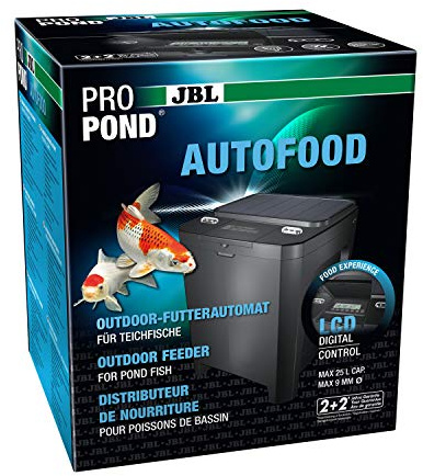 JBL Futterautomat für Koi und andere Teichfische, PROPOND AUTOFOOD, Wetterfest, Solar, 37,5 x 37,5 x 46,2 cm, schwarz