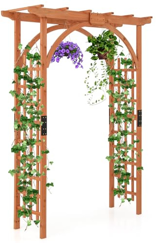 RELAX4LIFE Rosenbogen Holz, Gartenbogen für Kletterpflanzen & Rosen, Torbogen mit Dach, Rankhilfe Rankgitter Rankbogen aus Tannenholz, Rosengitter für Garten & Hochzeit, 160 x 60 x 213 cm, Orange