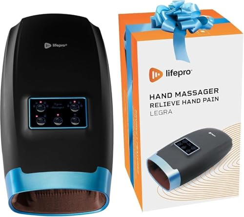 LifePro Massagegerät Hand – Elektrisches Handmassagegerät mit Wärme und Luftkompression – Handmassagegerät für Entspannung, Finger Massagegerät mit Vibration (Schwarz)