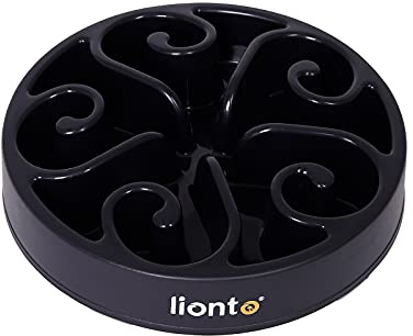 lionto Anti-Schling-Napf für Hunde & Katzen, Slow Feeder, Ø 20 cm, Schwarz | Futternapf für langsames Fressen, mit rutschfestem Boden, bis zu 100° spülmaschinenfest, Fassungsvermögen 450 g, Höhe 5 cm