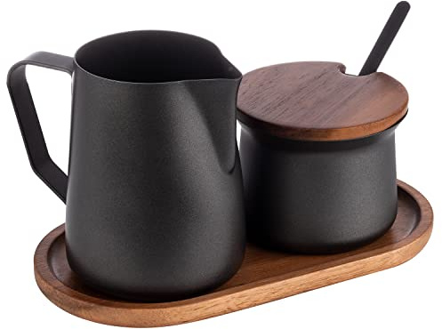 APS 634 Milch- und Zucker-Set, 5-tlg. Set, Akazienholz, Edelstahl, antihaft beschichtet, schwarz