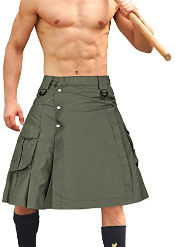 AKARMY Herren-Kilt für Herren, Camouflage, schottischer Outdoor-Utility, plissiert, taktischer Kilt, Irish Highland Hybrid Kilts