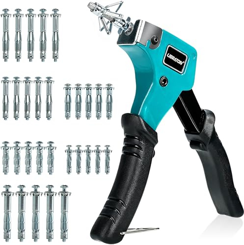 LIBRATON Hohlraumdübel Set 30-tlg. in 6 Größen (M4-M6) mit Montagezange für Rigips/Gipskarton (3-38mm), Metall Hohlwanddübel Schwerlast Metallanker bis 30kg für TV/Regal/Spiegel