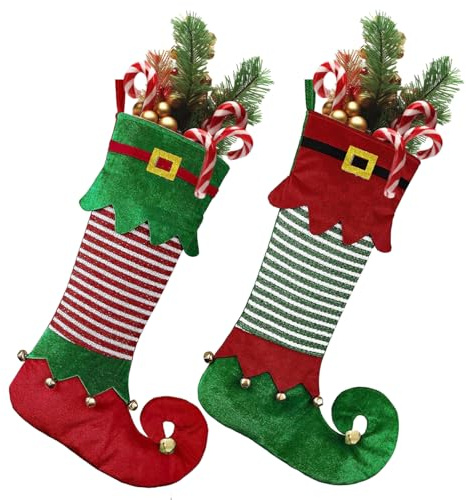 Mineup 2 Stück Weihnachtsstrumpf Personalisiert, 56 cm Weihnachtsstrümpfe, Nikolausstiefel zum Befüllen, Elfen-Nikolausstrumpf Groß, Nikolausstrumpf Personalisiert für Kamin, Weihnachten Deko