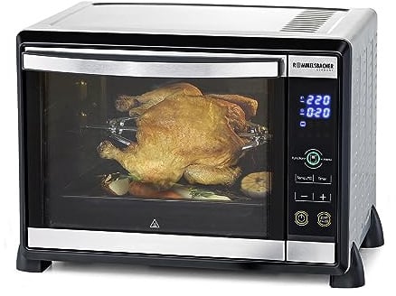 ROMMELSBACHER BGE 1580/E Back & Grill Ofen, 30 Liter, Edelstahl | Elektronische Regelung, 80-230 °C, Touch Control, 8 Heizarten, Umluft, Drehspieß, Timer, Doppelverglasung