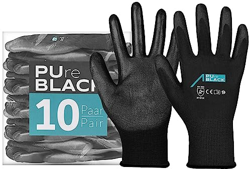 ACE PUre Black Arbeits-Handschuh - 10 Paar feinfühlige Schutz-Handschuhe für die Arbeit - EN 388-09/L (10er Pack)