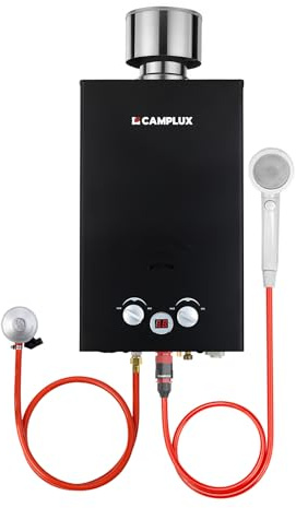 CAMPLUX BW264BC 10 Liter Gasdurchlauferhitzer mit Edelstahl-Regenkappe, Propangas/Butangas, für Campingdusche/Wohnmobilausflug/Waschpferd