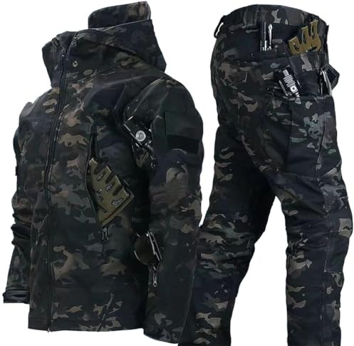 Gvqng Taktischer Anzug Herren, Taktische Jacke Herren und Taktische Hose Herren Softshell Set, wasserabweisend Winddicht, Army Tactical Suit für Jagd, Camping, Arbeit,02,XL