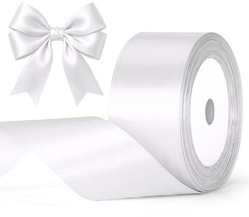 G2PLUS Weiß Satinband 40mm, Breit Dekoration Geschenkband, 22m Schleifenband zum Bastel, Weiß Satin Dekoband für Geschenkverpackung, Dekoration
