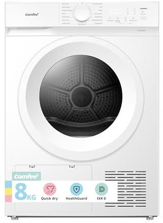 Comfee Wärmepumpentrockner 8 kg Energieklasse D Weiß CD08EHP05W | UV-Licht für hygienische Reinheit, Tierhaarentfernung, Auffrischen, LED-Display, 30-Min Schnelltrocknen, faserschonend