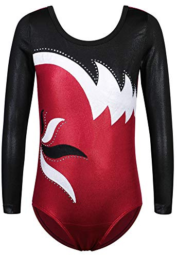 ZNYUNE Kinder Gymnastik Trikot Klassisch Gymnastikanzug Langarm für Mädchen 197 BlackHotPink 10A