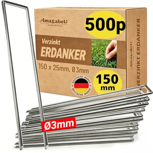 Amagabeli Anti-Rost Erdanker Aus Gehärtetem Stahl Gartenheftklammern Bodenanker für Unkrautvlies Gartenvlies Zaun (500 Stück X 150mm)