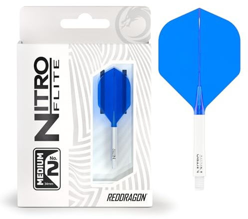 RED DRAGON Darts – Nitro Flite Integriert Dart Flights mit Schaft System – No.2 & Kite Dart Flight Form/Design- Erhältlich in Kurz, Dazwischenliegend & Medium - Profi schäfte & Flights Darts Zubehör