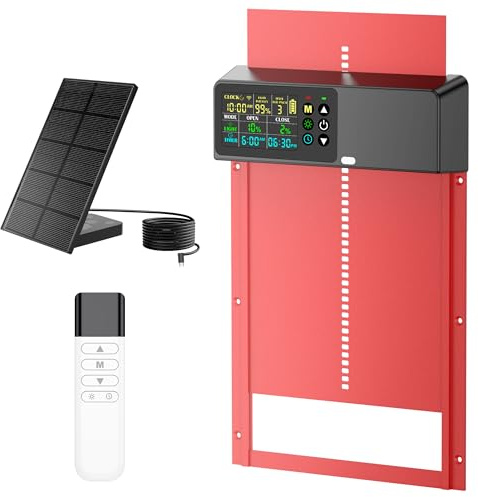 ZenxyHoC Automatische Hühnerklappe Solar mit Fernbedienung, 4 Modi Aluminum Hühnerstall Tür mit LCD Farbdisplay