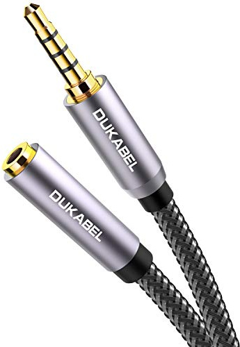 DuKabel Headset Verlängerung 4 Polig TRRS Nylon 3.5mm Stereo Audio Verlängerungskabel (Stecker auf Buchse) Klinken Adapter Kabel für Lavalier Mikrofon mit Vergoldeter Kontakte - Top Series 1.2m