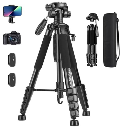 JOILCAN 187cm Höhe Kamera Stativ, Leichtes Aluminium Fotostativ mit Abnehmbar Kopf, Camera Tripod für Canon Nikon DSLR, Dreibeinstativ mit Handyhalterung & Tasche, Stativ für Smartphone