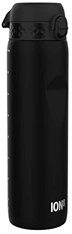 ION8 1 Liter Trinkflasche, 1000ml, Auslaufsicher, Einhandöffnung, Sichere Verriegelung, Spülmaschinenfest, BPA-frei, Tragegriff, Leicht zu Reinigen, Ideal für Sport und Fitnessstudio, Schwarz