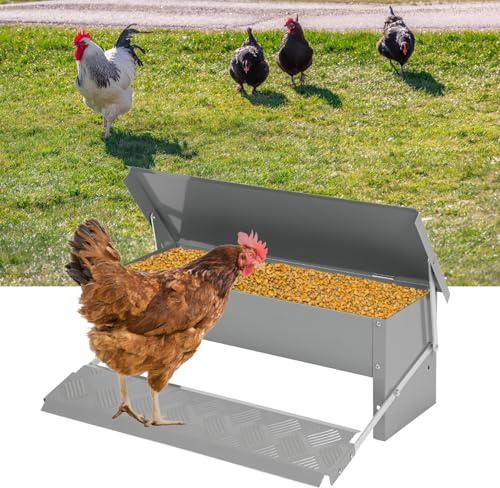 Aopunly 1x Futterautomat für hühner Geflügel mit Deckel Futterspender, 5kg Fußpedal selbstöffnender Futtertrog automat hühnerfutter