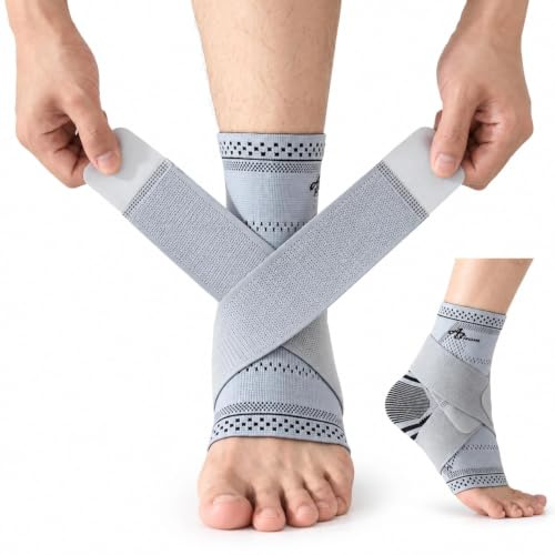 ABIRAM Sprunggelenkbandage für Plantarfasziitis & Fersensporn – Verstellbare Knöchelbandage mit Stützriemen – Atmungsaktive Kompressionsbandage für Achillessehne, Sport für beide Füße