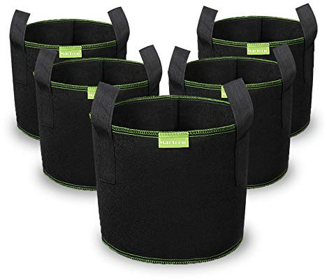 Mactoou Pflanzen Tasche Grow Tasche Pflanzbeutel mit Griffe, 5X 40L AtmungsaktivBeutel Pflanzsack für Tomaten, Gemüse, Blumen, Pflanzen, 10 Gallonen