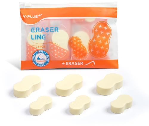 YPLUS Hi-Polymer Radiergummi Line für Kinder, 6 Stück Weiß | Weich Langlebig Keine Rückstände, Süße Erdnussform, Schule Büro Künstler Geschenk